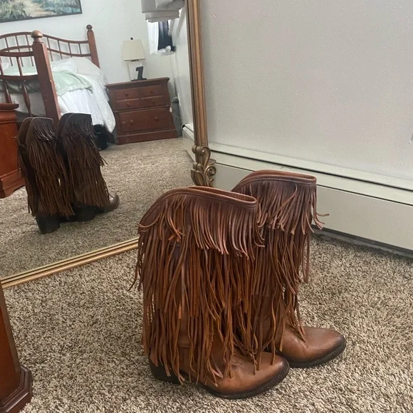 Freebird By Steven Ranger Distressed Fringe Leather Boots Brown size 7 - Picture 3 of 10